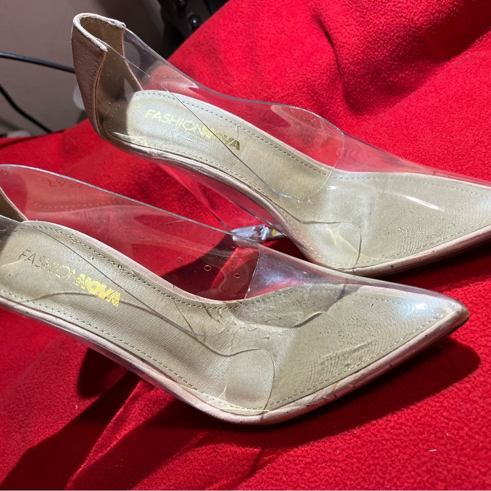 Fashion Nova Heels, Silver & Clear